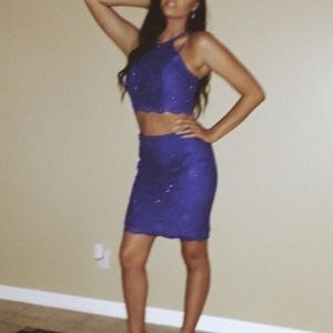 Two piece dark blue homecoming dress
